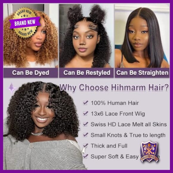 13x6 HD Lace Front Human Hair Bob Wig Glueless Curly 180 Density main image 6